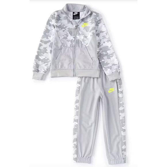 NWT Nike Boys 2 Piece Jogging Set Gray Camo Full Zip Jacket & Pants size 2T - Picture 1 of 8